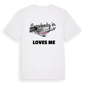 Någon i Var älskar mig t-shirt – ekologisk bomull t-shirt från Pinshirt