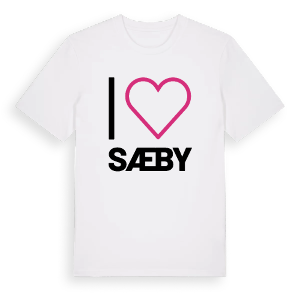 Jag älskar Sæby t-shirt stort tryck – ekologisk bomull t-shirt från Pinshirt