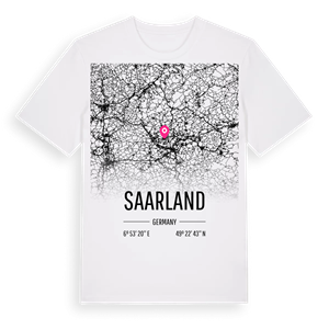 Saarland karta t-shirt – ekologisk bomull t-shirt från Pinshirt