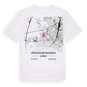 Böcklersiedlung/Bugenhagen karta t-shirt – ekologisk bomull t-shirt från Pinshirt