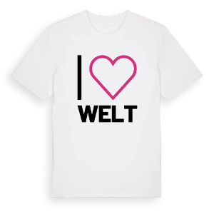 Jag älskar Welt t-shirt stort tryck – ekologisk bomull t-shirt från Pinshirt