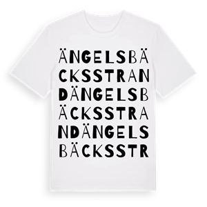 Ängelsbäcksstrand ordlek t-shirt – ekologisk bomull t-shirt från Pinshirt
