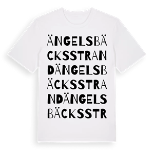 Ängelsbäcksstrand ordlek t-shirt – ekologisk bomull t-shirt från Pinshirt