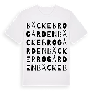 Bäckebrogården ordlek t-shirt – ekologisk bomull t-shirt från Pinshirt