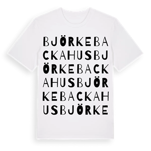 Björkebackahus ordlek t-shirt – ekologisk bomull t-shirt från Pinshirt