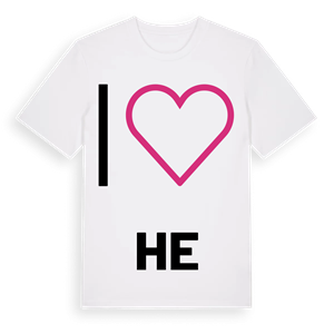 Jag älskar He t-shirt stort tryck – ekologisk bomull t-shirt från Pinshirt
