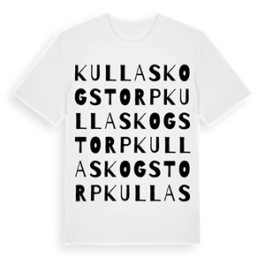 Kullaskogstorp ordlek t-shirt – ekologisk bomull t-shirt från Pinshirt