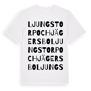 Ljungstorp och Jägersbo ordlek t-shirt – ekologisk bomull t-shirt från Pinshirt