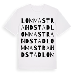 Lomma Strandstad ordlek t-shirt – ekologisk bomull t-shirt från Pinshirt