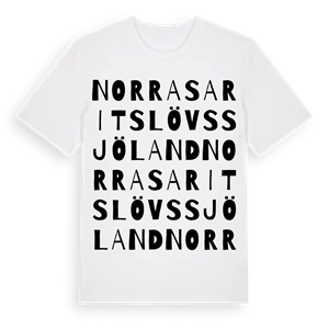 Norra Saritslövs Sjöland ordlek t-shirt – ekologisk bomull t-shirt från Pinshirt