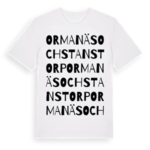 Ormanäs och Stanstorp ordlek t-shirt – ekologisk bomull t-shirt från Pinshirt