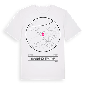 Ormanäs och Stanstorp t-shirt – ekologisk bomull t-shirt från Pinshirt
