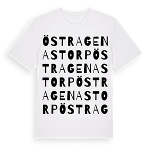 Östra Genastorp ordlek t-shirt – ekologisk bomull t-shirt från Pinshirt