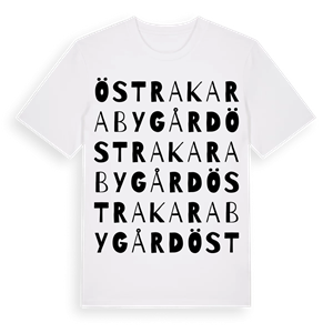 Östra Karaby gård ordlek t-shirt – ekologisk bomull t-shirt från Pinshirt