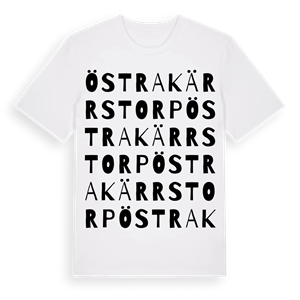 Östra Kärrstorp ordlek t-shirt – ekologisk bomull t-shirt från Pinshirt