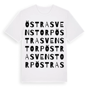 Östra Svenstorp ordlek t-shirt – ekologisk bomull t-shirt från Pinshirt