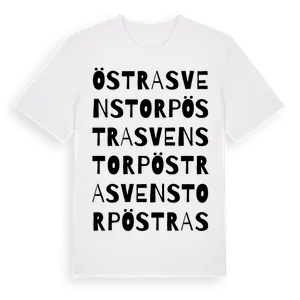 Östra Svenstorp ordlek t-shirt – ekologisk bomull t-shirt från Pinshirt