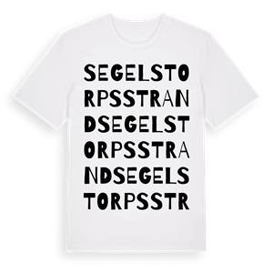 Segelstorpsstrand ordlek t-shirt – ekologisk bomull t-shirt från Pinshirt