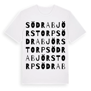 Södra Björstorp ordlek t-shirt – ekologisk bomull t-shirt från Pinshirt