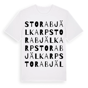 Stora Bjälkarp ordlek t-shirt – ekologisk bomull t-shirt från Pinshirt