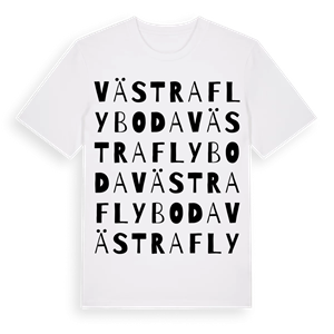 Västra Flyboda ordlek t-shirt – ekologisk bomull t-shirt från Pinshirt