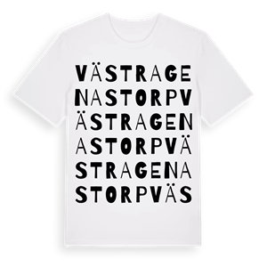 Västra Genastorp ordlek t-shirt – ekologisk bomull t-shirt från Pinshirt