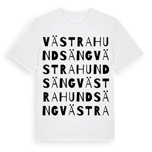 Västra Hundsäng ordlek t-shirt – ekologisk bomull t-shirt från Pinshirt