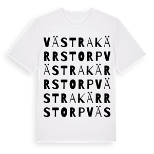 Västra Kärrstorp ordlek t-shirt – ekologisk bomull t-shirt från Pinshirt