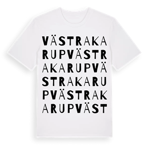 Västra Karup ordlek t-shirt – ekologisk bomull t-shirt från Pinshirt