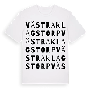 Västra Klagstorp ordlek t-shirt – ekologisk bomull t-shirt från Pinshirt