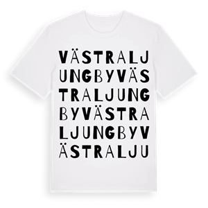 Västra Ljungby ordlek t-shirt – ekologisk bomull t-shirt från Pinshirt