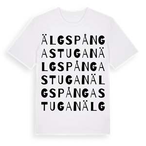 Älgspångastugan ordlek t-shirt – ekologisk bomull t-shirt från Pinshirt