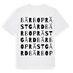 Bärbo prästgård ordlek t-shirt – ekologisk bomull t-shirt från Pinshirt