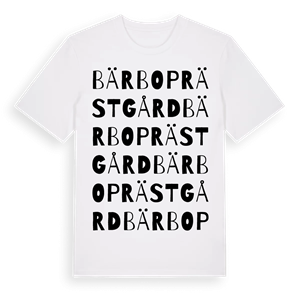 Bärbo prästgård ordlek t-shirt – ekologisk bomull t-shirt från Pinshirt