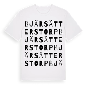 Bjärsätterstorp ordlek t-shirt – ekologisk bomull t-shirt från Pinshirt