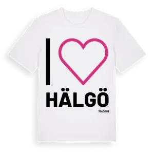 Jag älskar Hälgö t-shirt stort tryck – ekologisk bomull t-shirt från Pinshirt