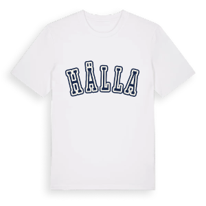 Hälla college t-shirt – ekologisk bomull t-shirt från Pinshirt
