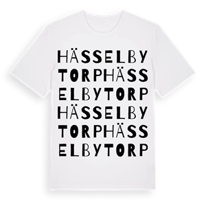 Hässelbytorp ordlek t-shirt – ekologisk bomull t-shirt från Pinshirt