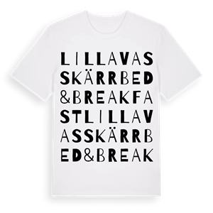 Lilla Vasskärr Bed & Breakfast ordlek t-shirt – ekologisk bomull t-shirt från Pinshirt