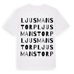 Ljusmanstorp ordlek t-shirt – ekologisk bomull t-shirt från Pinshirt