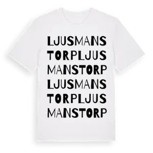 Ljusmanstorp ordlek t-shirt – ekologisk bomull t-shirt från Pinshirt