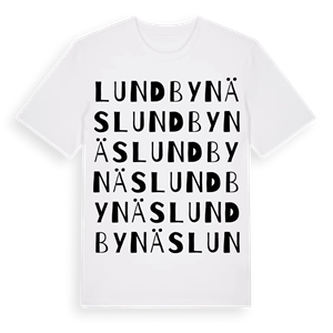 Lundbynäs ordlek t-shirt – ekologisk bomull t-shirt från Pinshirt