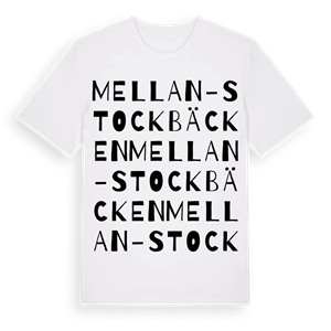 Mellan-Stockbäcken ordlek t-shirt – ekologisk bomull t-shirt från Pinshirt
