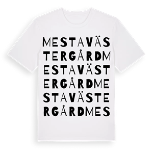 Mesta Västergård ordlek t-shirt – ekologisk bomull t-shirt från Pinshirt