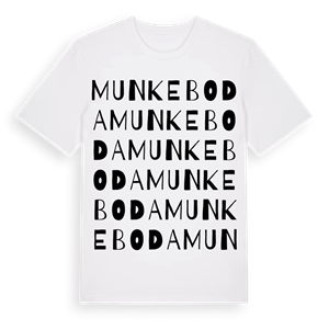 Munkeboda ordlek t-shirt – ekologisk bomull t-shirt från Pinshirt