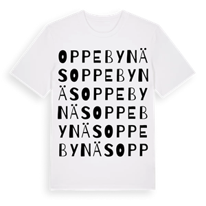 Oppebynäs ordlek t-shirt – ekologisk bomull t-shirt från Pinshirt