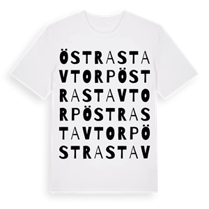 Östra Stavtorp ordlek t-shirt – ekologisk bomull t-shirt från Pinshirt