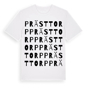 Prästtorp ordlek t-shirt – ekologisk bomull t-shirt från Pinshirt