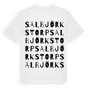 Salbjörkstorp ordlek t-shirt – ekologisk bomull t-shirt från Pinshirt