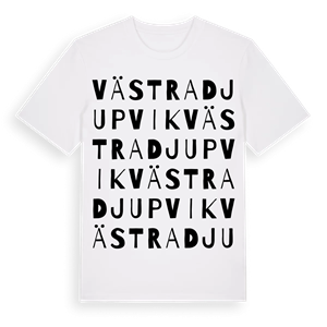 Västra Djupvik ordlek t-shirt – ekologisk bomull t-shirt från Pinshirt